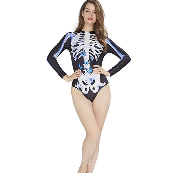 Large Skeleton Butterfly Bodysuit Rave Costume New - Picture 4 of 4